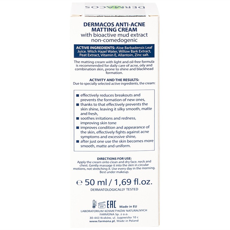 Kem Dermacos Anti-Acne Matting Cream giảm nhờn, ngăn ngừa mụn (50ml)