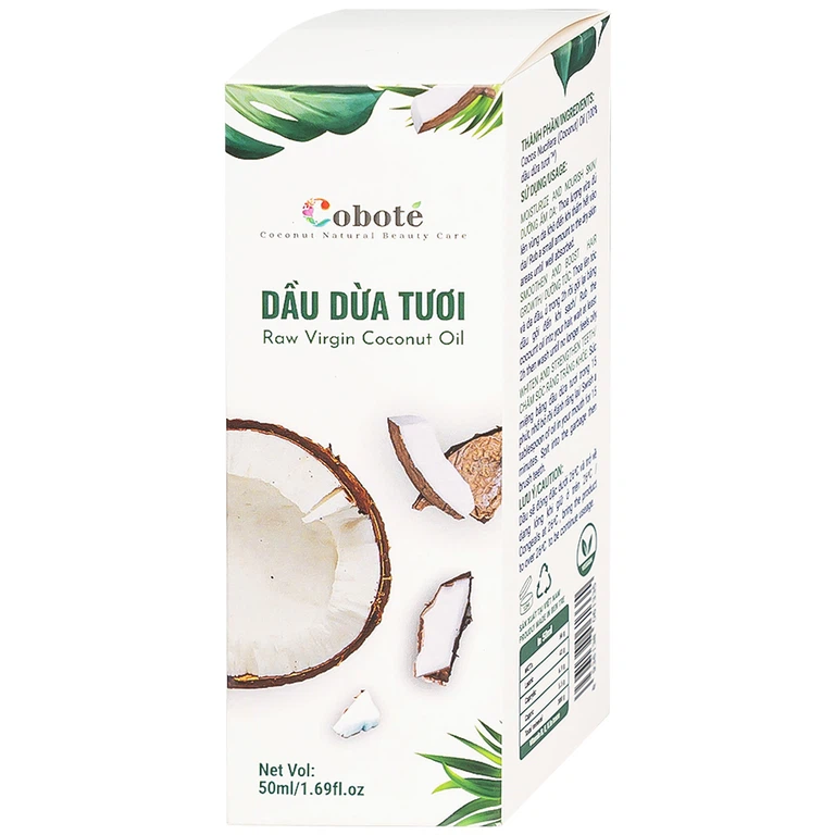 Dầu Dừa Tươi Raw Virgin Coconut Oil Coboté 50ml dưỡng ẩm da, dưỡng tóc, chăm sóc răng miệng