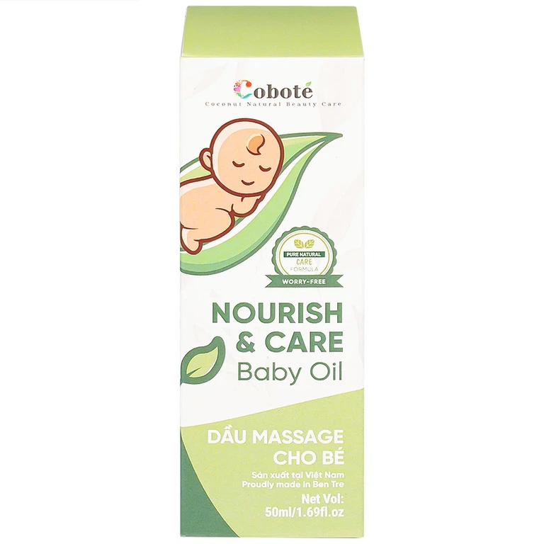 Dầu Massage Cho Bé Nourish & Care Baby Oil Coboté 50ml dưỡng ẩm, dịu vết công trùng cắn, giảm rôm sảy, cứt trâu