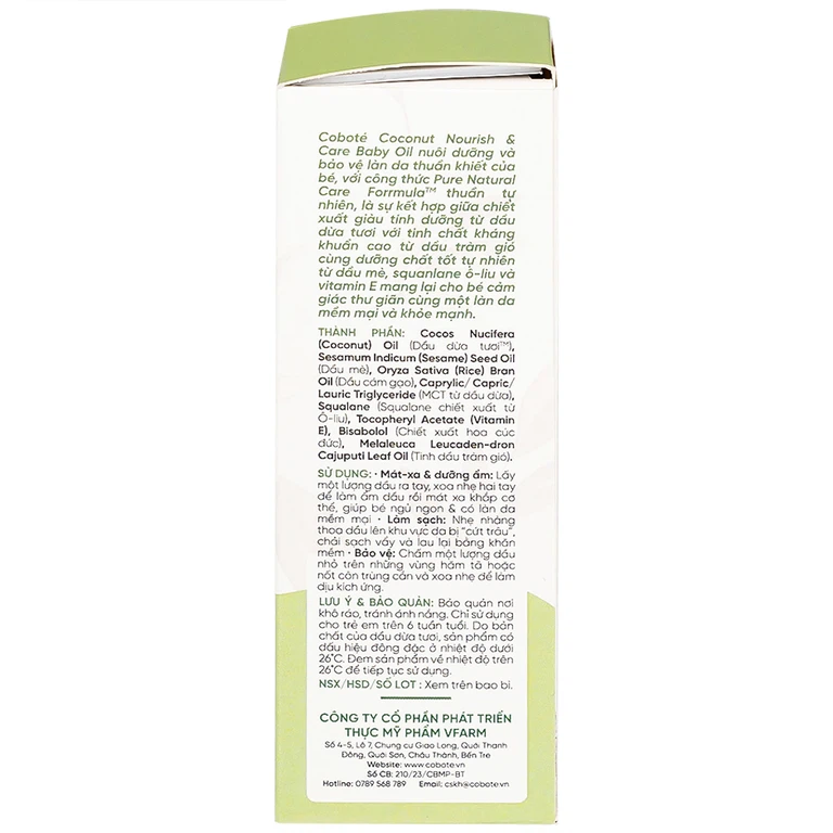 Dầu Massage Cho Bé Nourish & Care Baby Oil Coboté 50ml dưỡng ẩm, dịu vết công trùng cắn, giảm rôm sảy, cứt trâu