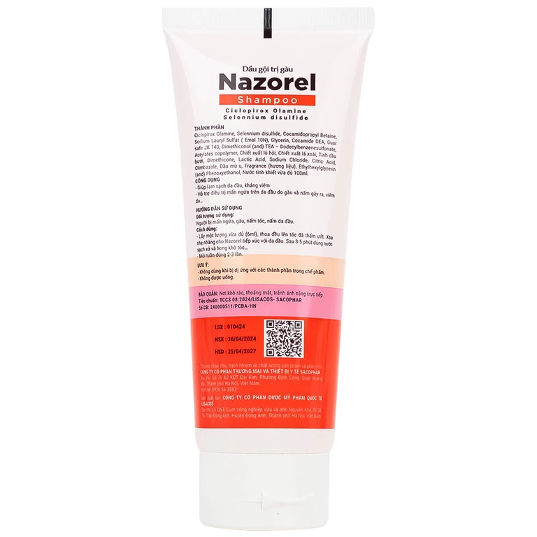 DẦU GỘI TRỊ GÀU NAZOREL SHAMPOO CICLOPIROX OLAMINE 100ML