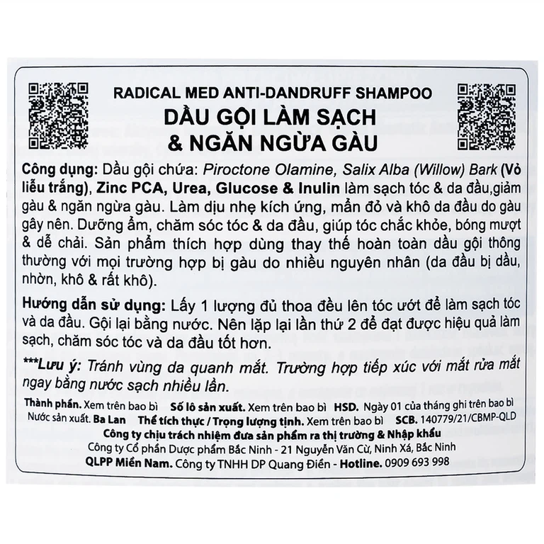 Dầu gội Radical Med Anti - Dandruff làm sạch và ngăn ngừa rụng tóc (300ml)