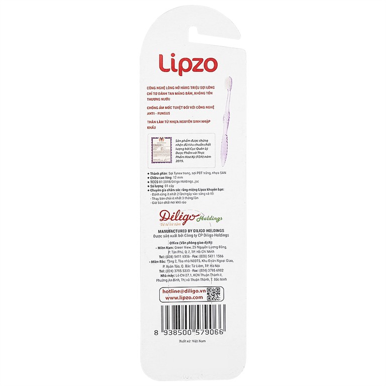 Bàn chải đánh răng Lipzo Crystal Love For Girl loại bỏ các mảng bám, làm sạch răng miệng cho người lớn (1 cây)