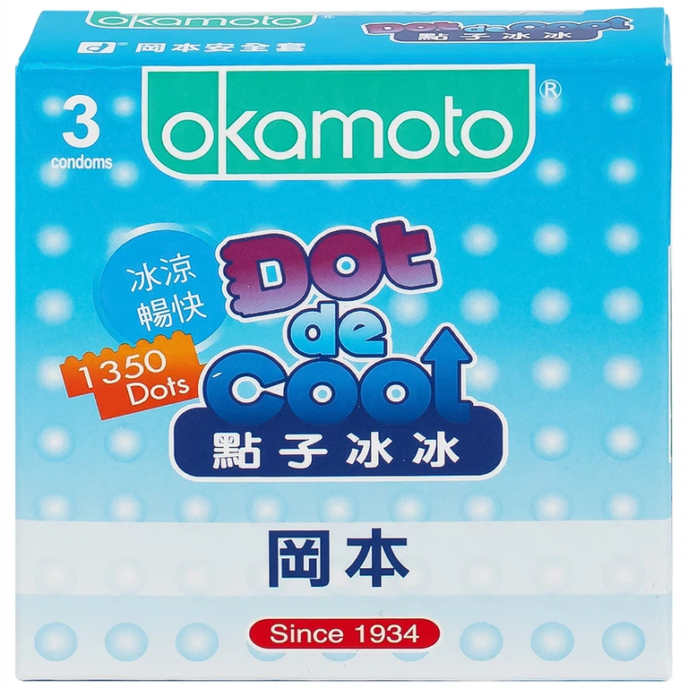 Bao cao su Okamoto Dot De Cool mang đến cảm giác mát lạnh sảng khoái (3 cái)