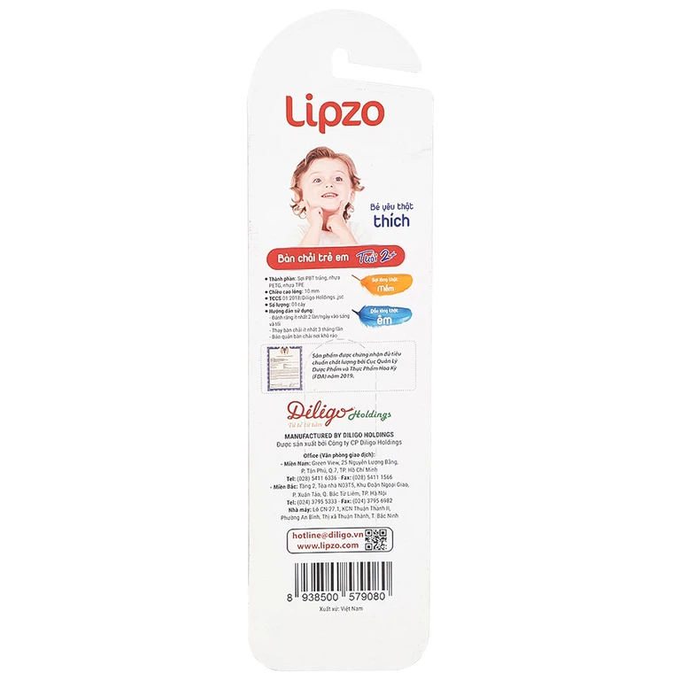 Bàn chải đánh răng Lipzo Kids1 dùng làm sạch răng sữa cho trẻ em từ 1-5 tuổi (1 cây)