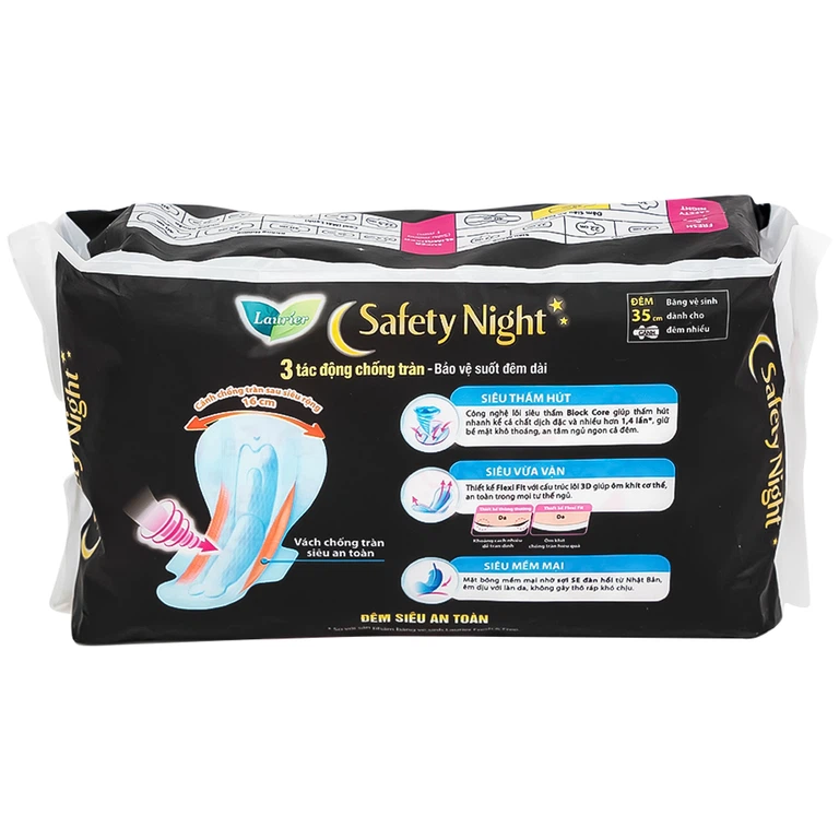 Băng vệ sinh ban đêm Laurier Safety Night Kao thấm hút nhanh (4 miếng x 35cm)