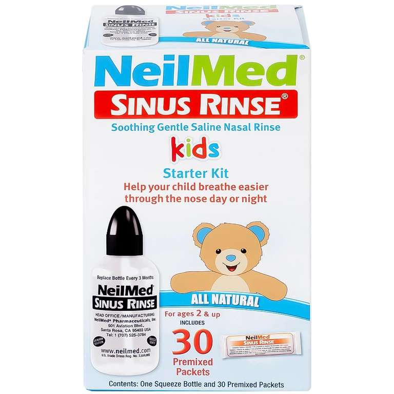 Bộ vệ sinh mũi 1 bình + 30 gói NeilMed Sinus Rinse Kids vệ sinh mũi xoang cho trẻ 