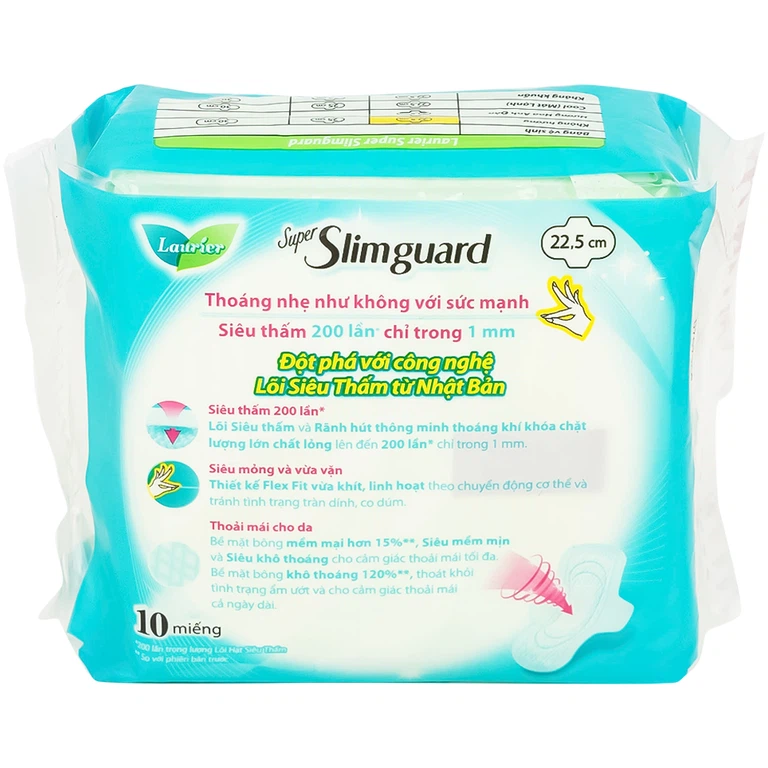 Băng vệ sinh Laurier Super Slimguard Kao siêu thấm và mỏng nhẹ (1mm - 10 miếng)
