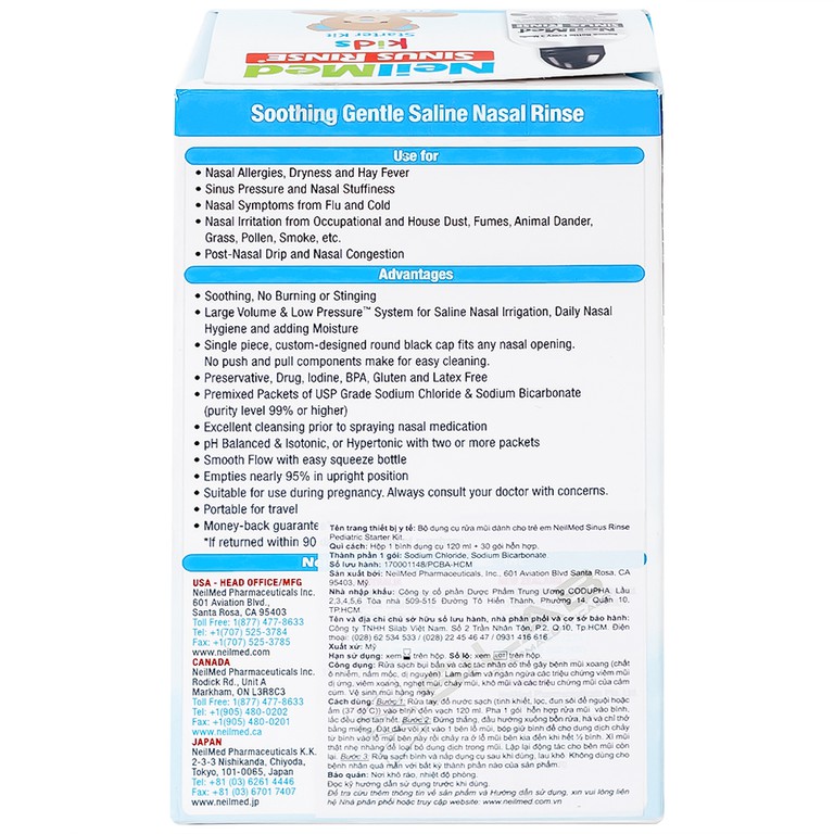 Bộ vệ sinh mũi 1 bình + 30 gói NeilMed Sinus Rinse Kids vệ sinh mũi xoang cho trẻ 