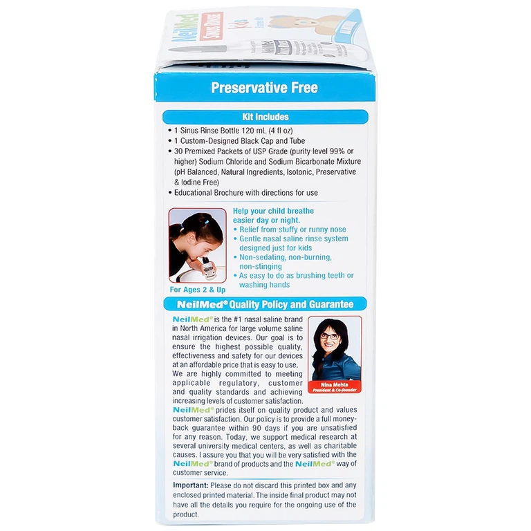 Bộ vệ sinh mũi 1 bình + 30 gói NeilMed Sinus Rinse Kids vệ sinh mũi xoang cho trẻ 