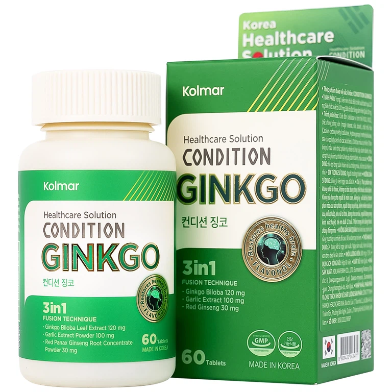 Thực phẩm bảo vệ sức khỏe Condition Ginkgo Kolmar hỗ trợ tăng bổ não cải thiện trí nhớ (60 viên)