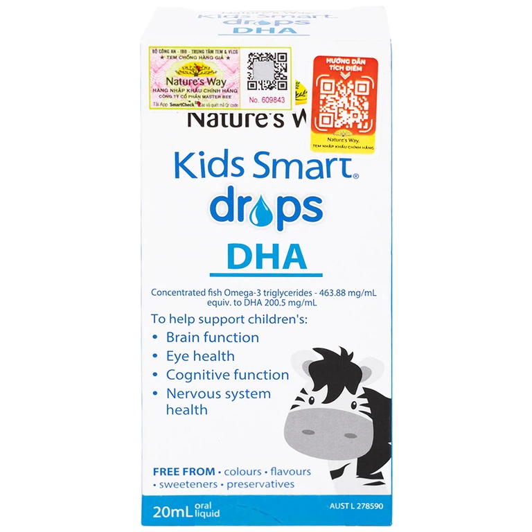Siro Kids Smart Drops DHA 20ml Nature's Way thúc đẩy sự phát triển của não bộ và hệ thần kinh ở trẻ nhỏ