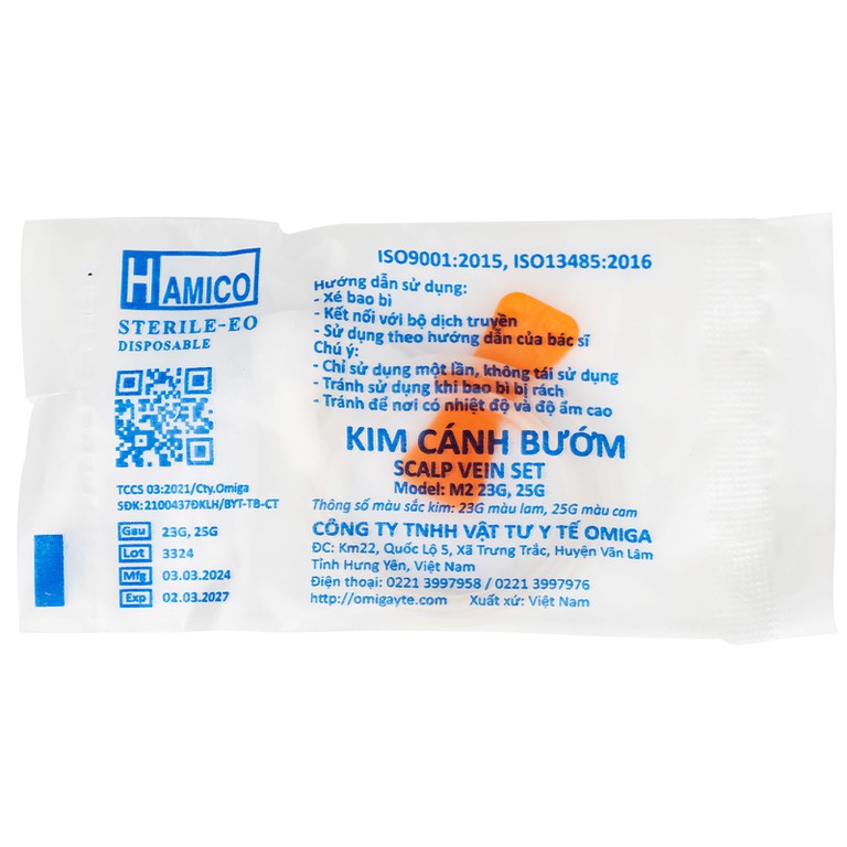 Kim cánh bướm Omiga 25g Hamico sử dụng lấy máu, truyền dịch hoặc tiêm thuốc vào tĩnh mạch (100 cái)