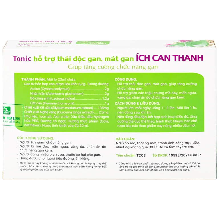 Thực phẩm bảo vệ sức khỏe Ích Can Thanh Hoa Linh hỗ trợ thải độc gan, tăng cường chức năng gan (6 lọ x 10ml)