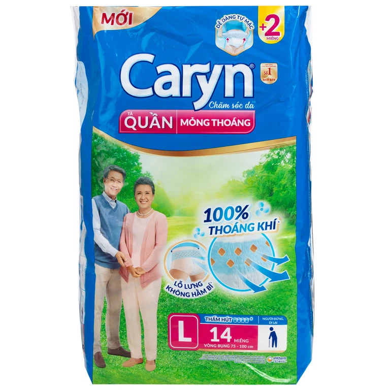 Tã quần người lớn Caryn mỏng nhẹ size L14 vòng bụng 75 x 100cm (14 miếng)