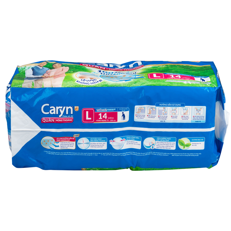 Tã quần người lớn Caryn mỏng nhẹ size L14 vòng bụng 75 x 100cm (14 miếng)