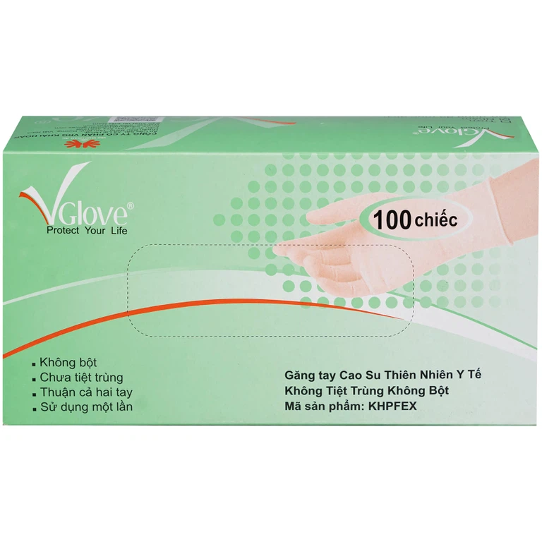 Găng tay cao su y tế nhám không bột VGlove Size L (100 cái)