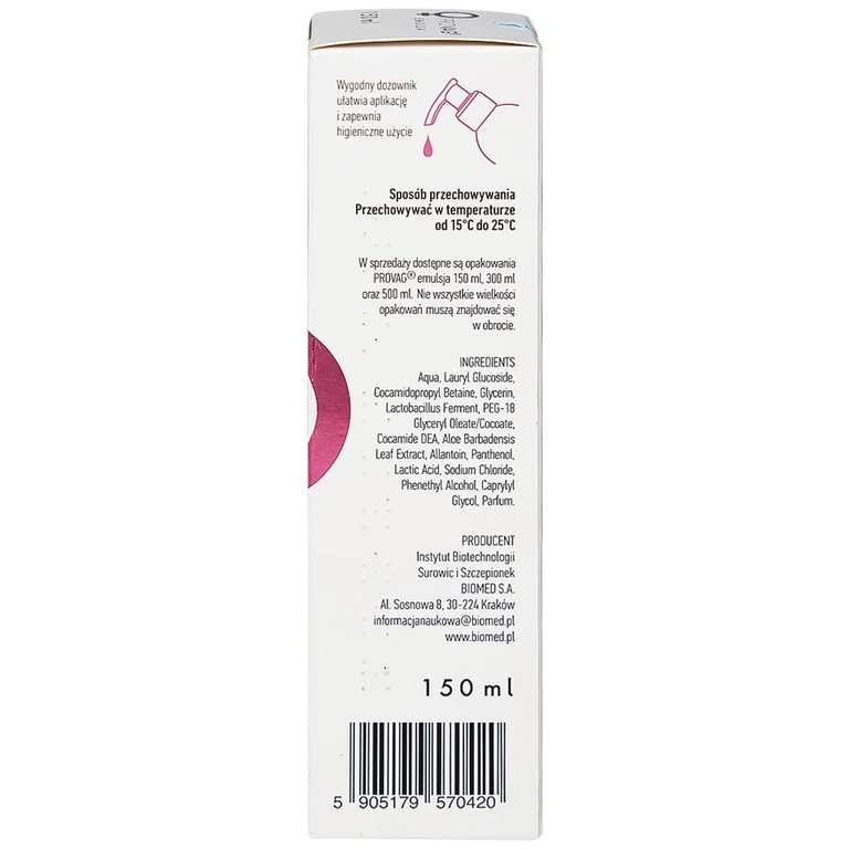 Dung dịch vệ sinh phụ nữ hàng ngày Provag Emulsion 150ml Biomed làm sạch cơ quan sinh dục ngoài 