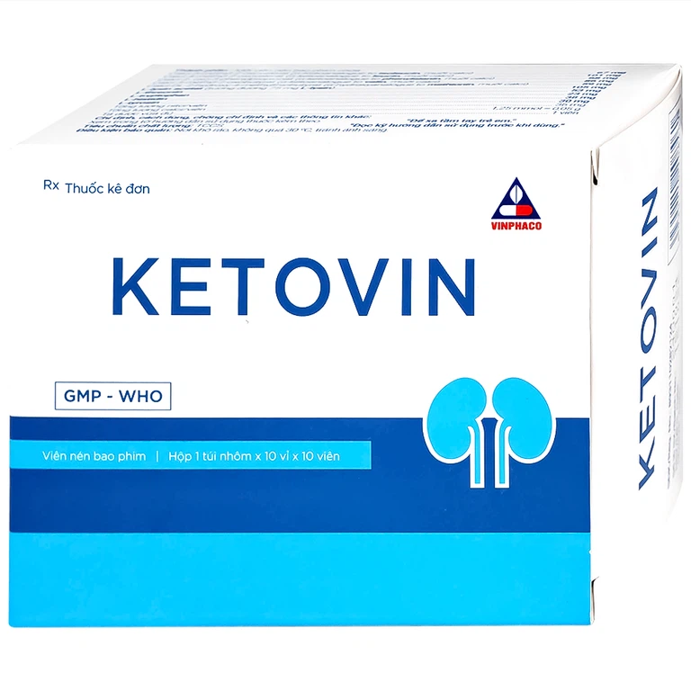 Thuốc Ketovin Vinphaco phòng ngừa và điều trị rối loạn chuyển hóa protein trong suy thận mạn (10 vỉ x 10 viên)