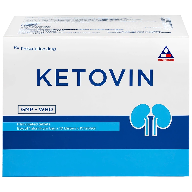 Thuốc Ketovin Vinphaco phòng ngừa và điều trị rối loạn chuyển hóa protein trong suy thận mạn (10 vỉ x 10 viên)
