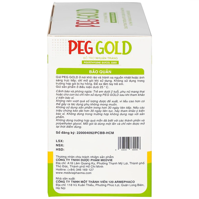 Bột pha uống Peg Gold Medvie Armephaco bổ trợ nhuận tràng (30 gói)