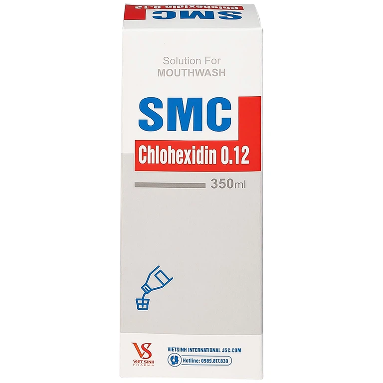 Nước súc miệng SMC Chlohexidin 0.12 Việt Sinh Pharma phòng ngừa và điều trị viêm nướu, viêm nha chu (350ml)