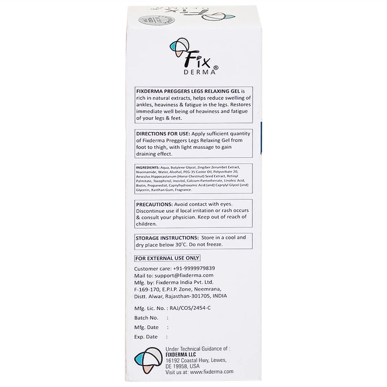 Gel Preggers Leg Relaxing 60g Fixderma dưỡng ẩm, giảm chuột rút, phù nề, giãn tĩnh mạch chân cho bà bầu 