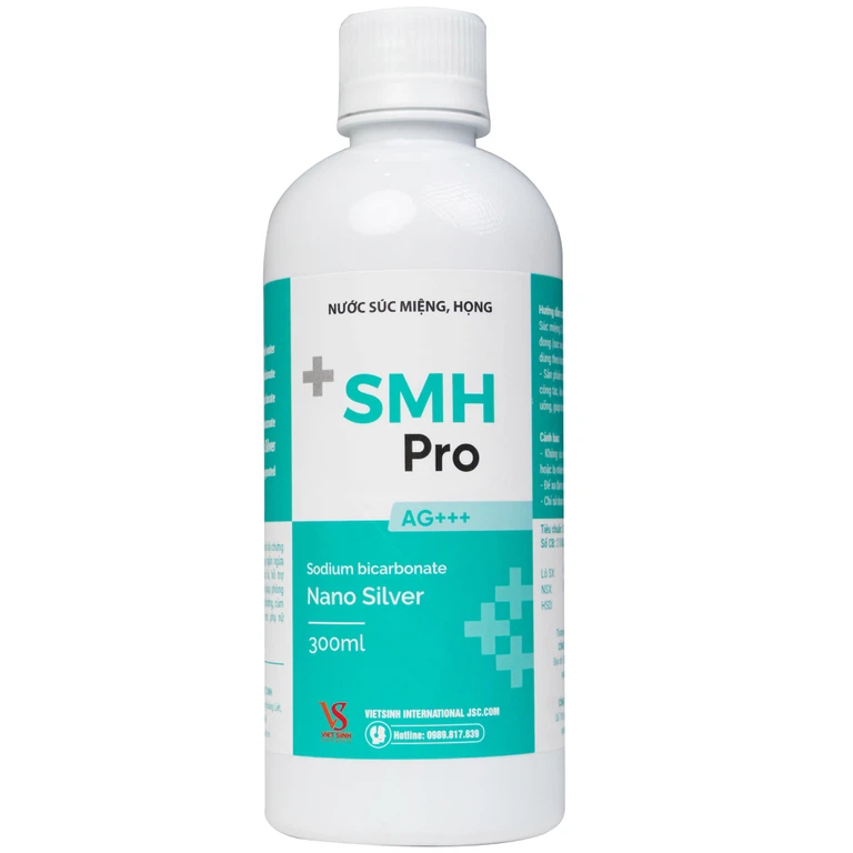 Nước súc miệng, họng SMH Pro Ag+++ 300ml Việt Sinh vệ sinh răng, miệng, ngăn ngừa hôi miệng