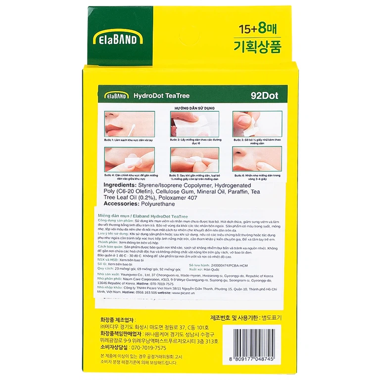 Miếng dán mụn Elaband Hydro Dot Tea Tree hút dịch mụn, giảm sưng viêm (23 miếng)