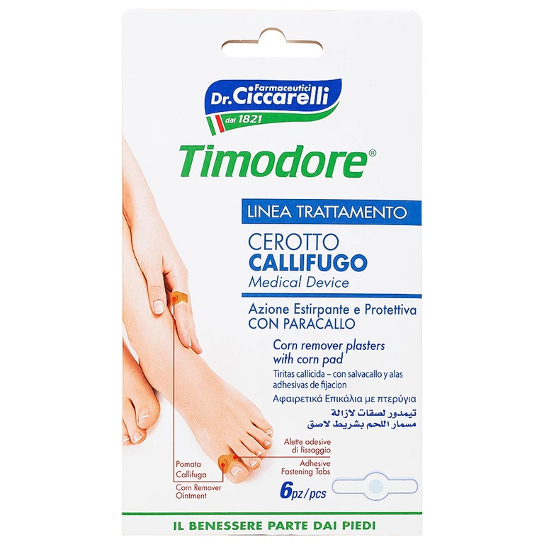 Miếng dán Timodore Cerotto Callifugo Ciccarell giúp loại bỏ mụn cóc và vết chai sần (6 miếng)