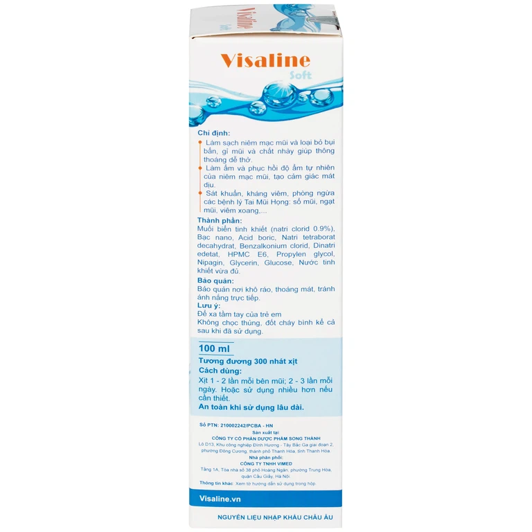 Dung dịch vệ sinh mũi Visaline Soft 100ml làm sạch niêm mạc mũi và loại bỏ các bụi bẩn, gỉ mũi