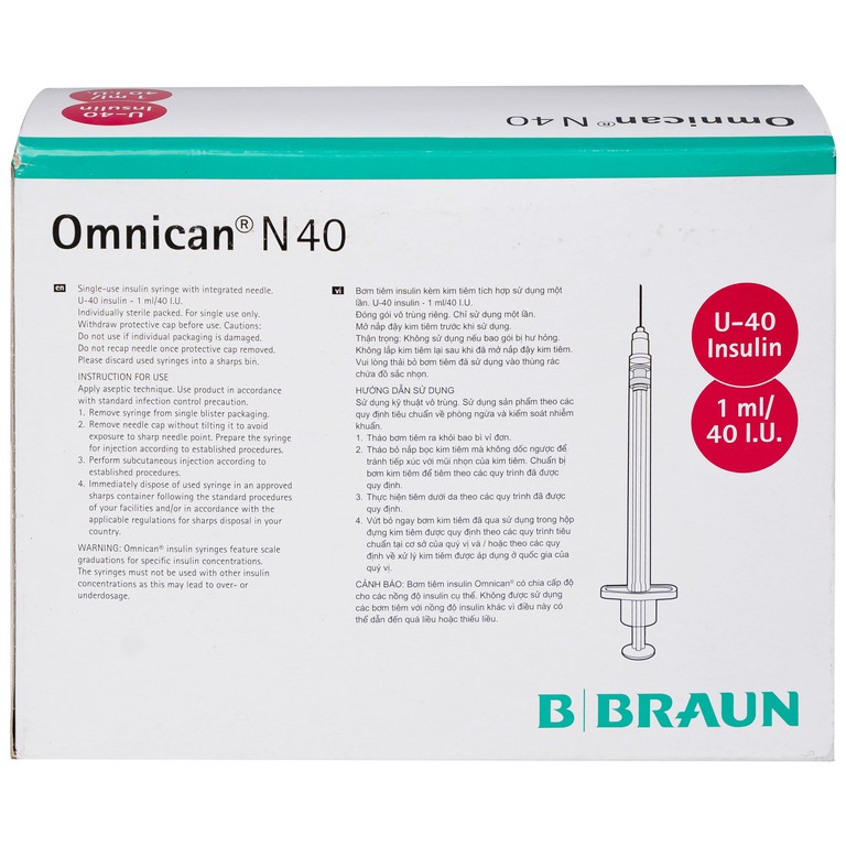 Bơm tiêm Insulin Omnican N40 B.Braun dùng tiêm insulin dưới da (100 cái)
