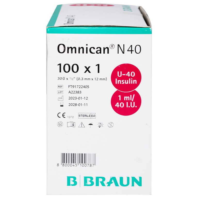 Bơm tiêm Insulin Omnican N40 B.Braun dùng tiêm insulin dưới da (100 cái)