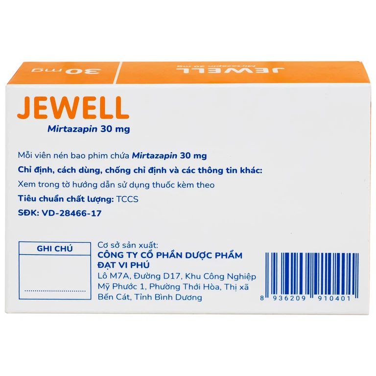 Viên nén Jewell 30mg Davipharm điều trị các đợt trầm cảm nặng (4 vỉ x 7 viên)