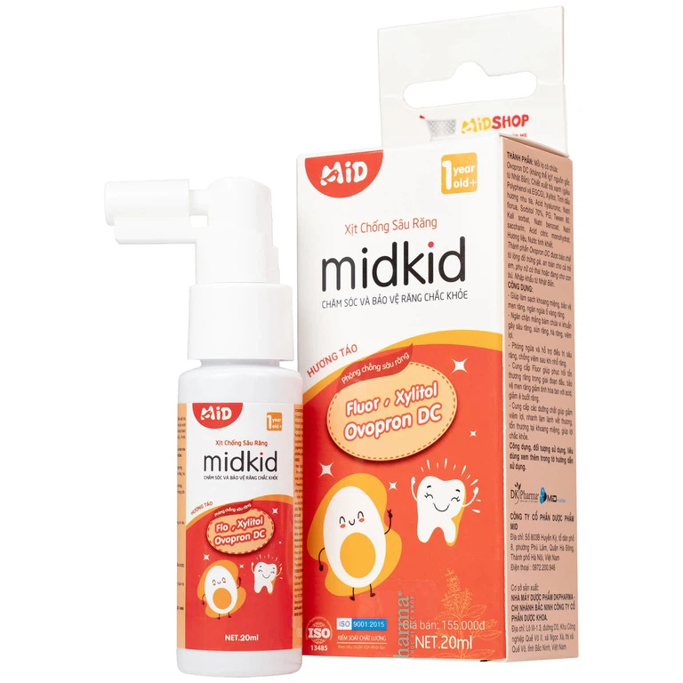 Xịt chống sâu răng Midkid 20ml DK Pharma hương táo - làm sạch khoang miệng, bảo vệ men răng