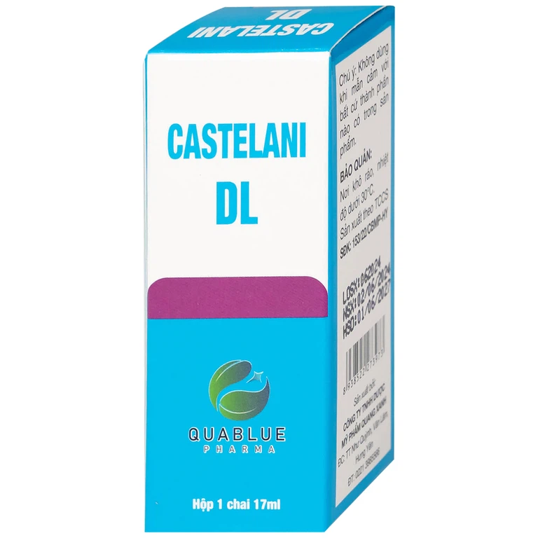 Dung dịch bôi ngoài da Castelani DL 17ml Quablue Pharma hỗ trợ phòng ngừa viêm da do bỏng da, lở loét