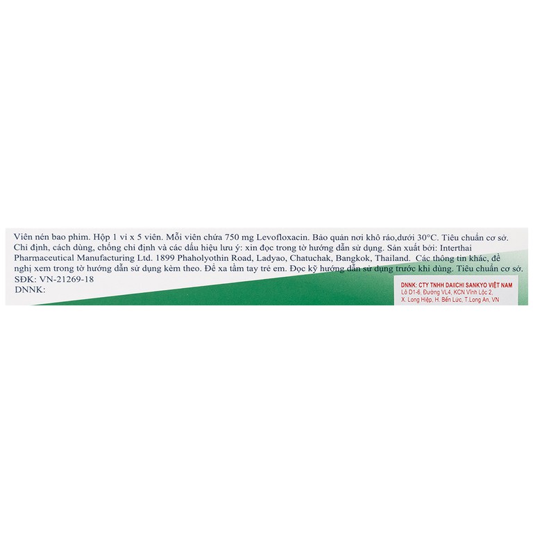 Thuốc Cravit Tab 750mg Interthai Pharm điều trị nhiễm khuẩn nhẹ, trung bình và nặng (1 vỉ x 5 viên)