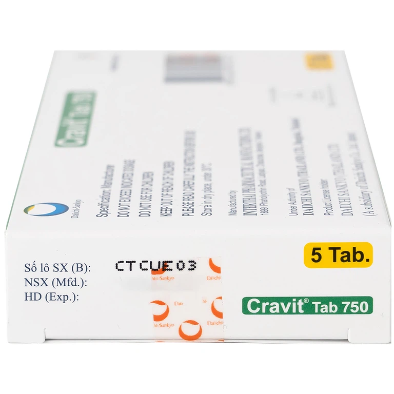 Thuốc Cravit Tab 750mg Interthai Pharm điều trị nhiễm khuẩn nhẹ, trung bình và nặng (1 vỉ x 5 viên)