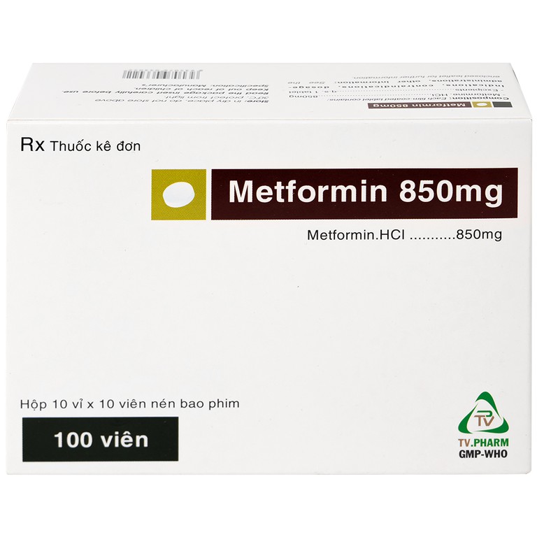Thuốc Metformin 850mg TV.Pharm điều trị bệnh đái tháo đường (10 vỉ x 10 viên)
