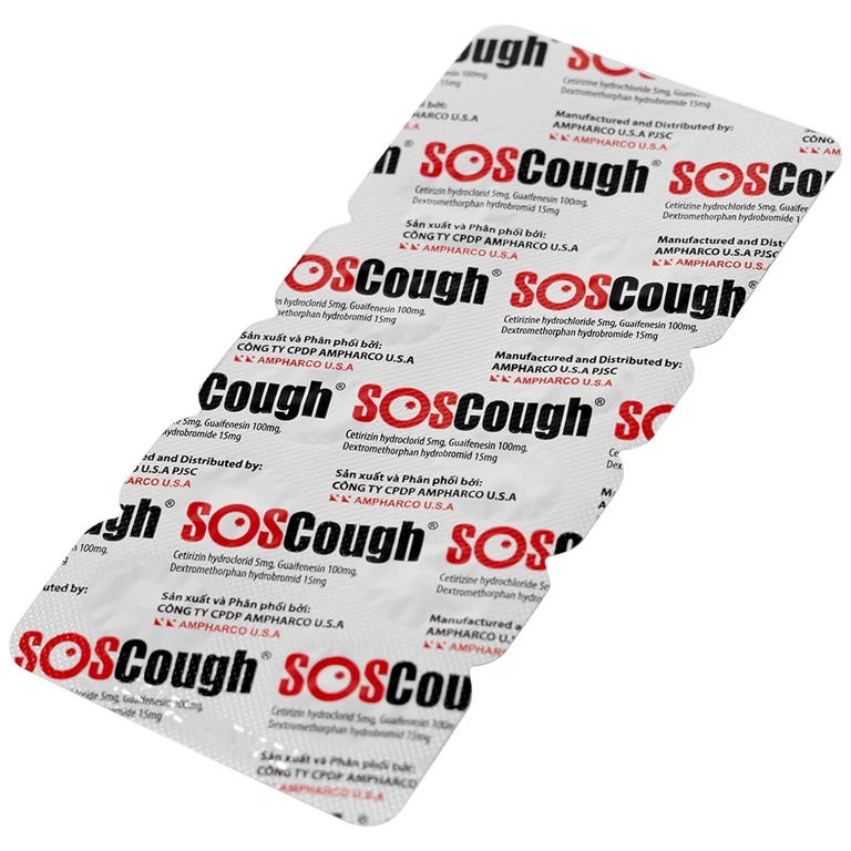 Thuốc SOSCough Ampharco điều trị ho khan, ho do kích ứng (3 vỉ x 10 viên)