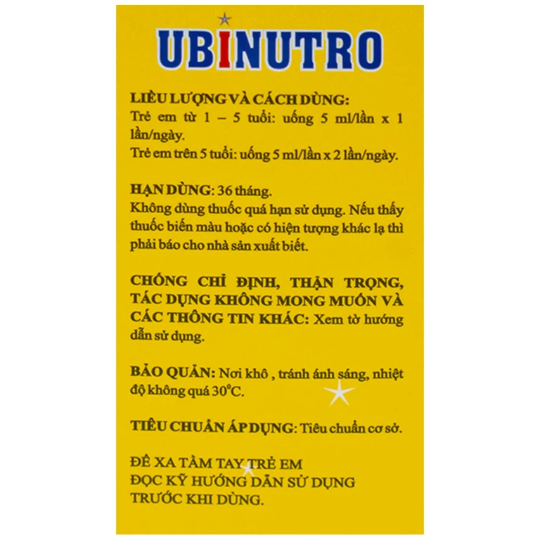Siro Ubinutro Nam Hà bổ sung các acid amin, vitamin và kẽm (120ml)