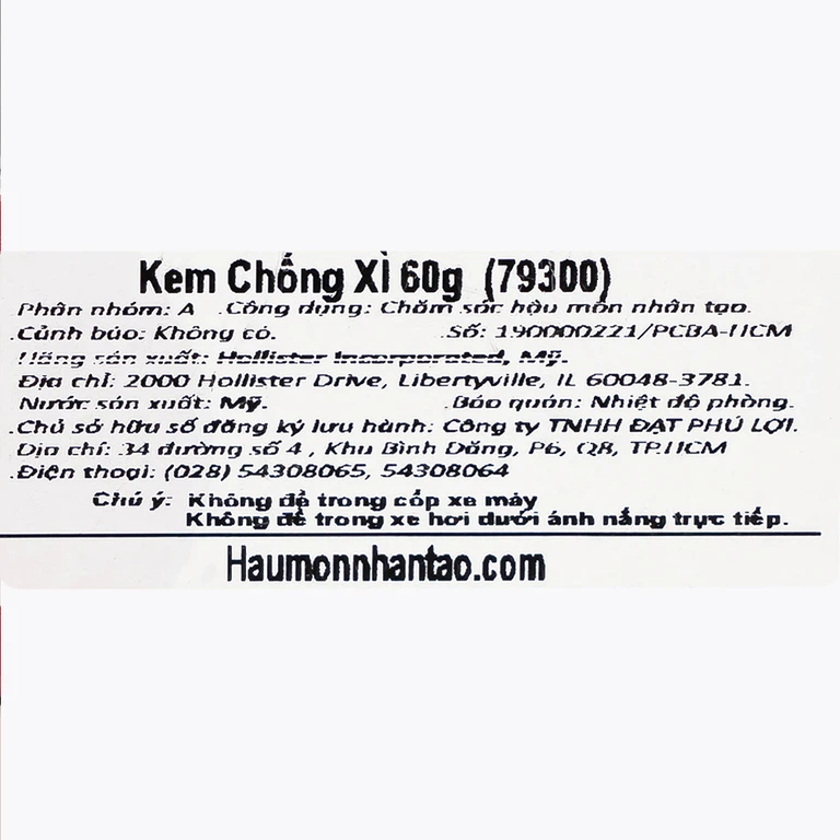 Kem chống xì Adapt 60g Hollister dùng để chăm sóc hậu môn nhân tạo