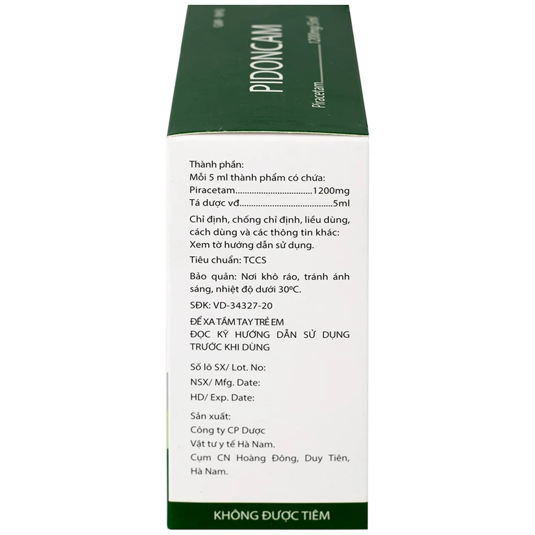 Thuốc Pidoncam 1200mg/5ml Hà Nam điều trị triệu chứng chóng mặt, suy giảm trí nhớ (20 ống x 10ml)
