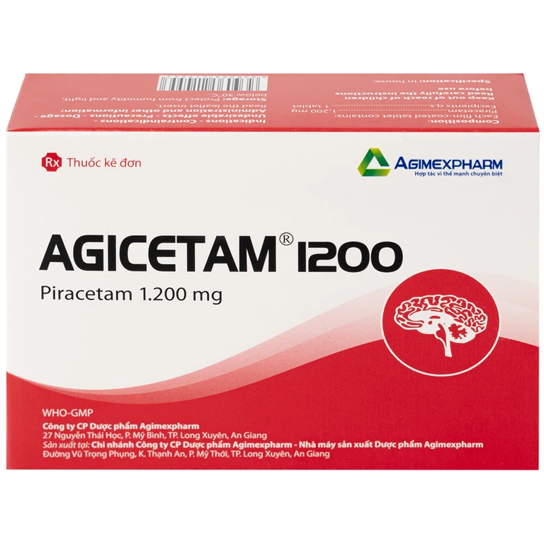 Thuốc Agicetam 1200 Agimexpharm điều trị chóng mặt, suy giảm trí nhớ, đột quỵ do thiếu máu cục bộ cấp (3 vỉ x 10 viên)