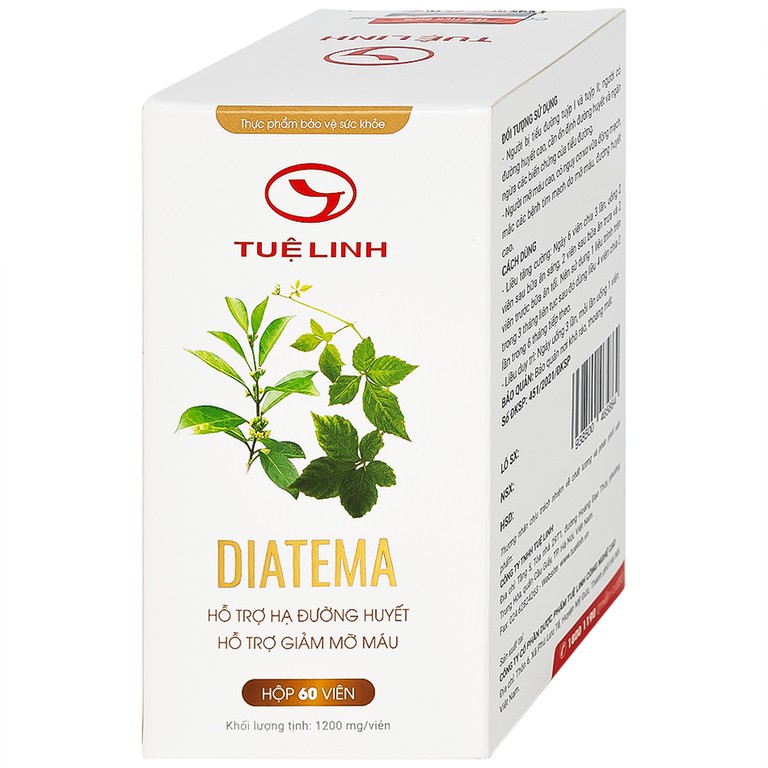 Viên uống Diatema Tuệ Linh hỗ trợ hạ đường huyết, giảm mỡ máu (60 viên)