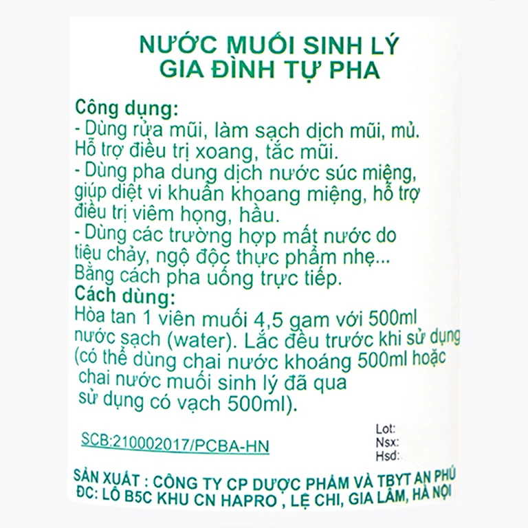 Muối tinh 4.5g An Phú - nước muối sinh lý gia đình tự pha dùng rửa mũi (50 viên)