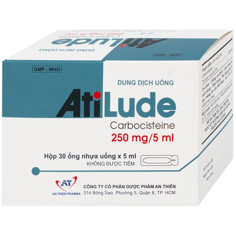 Dung dịch uống AtiLude 250mg/5ml An Thiên tiêu nhầy, rối loạn đường hô hấp (6 vỉ x 5 ống x 5ml)