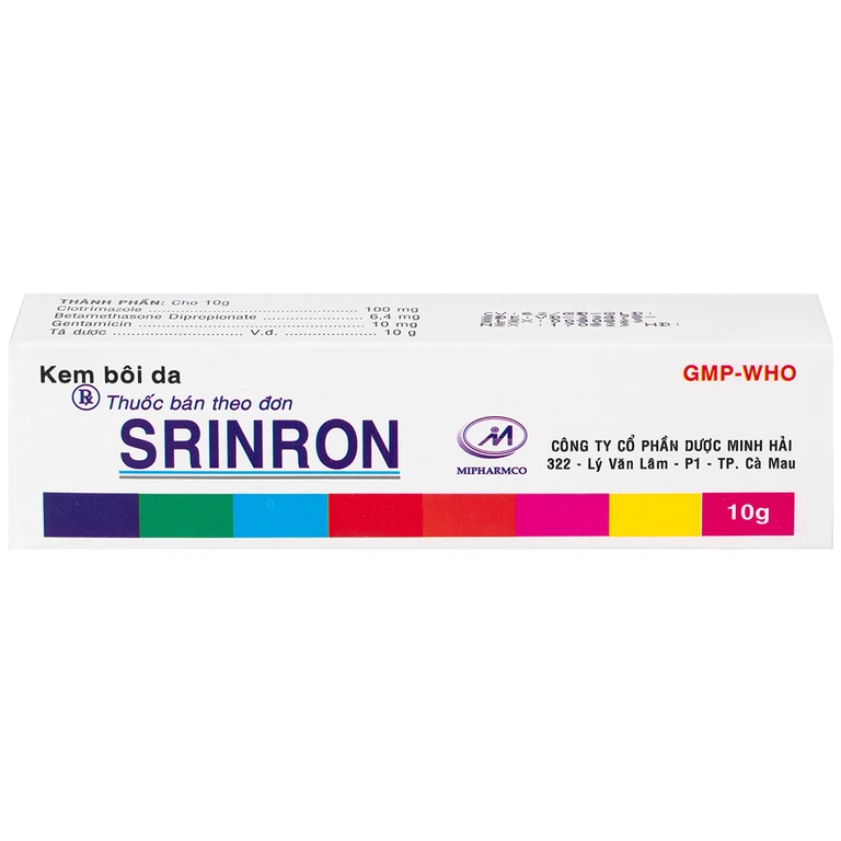 Kem bôi da Srinron 10g Mipharmco điều trị các bệnh về da do nhiễm khuẩn hoặc nấm, bệnh da hỗn hợp