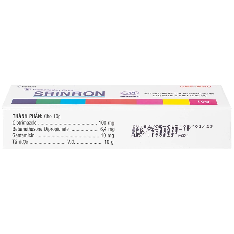Kem bôi da Srinron 10g Mipharmco điều trị các bệnh về da do nhiễm khuẩn hoặc nấm, bệnh da hỗn hợp