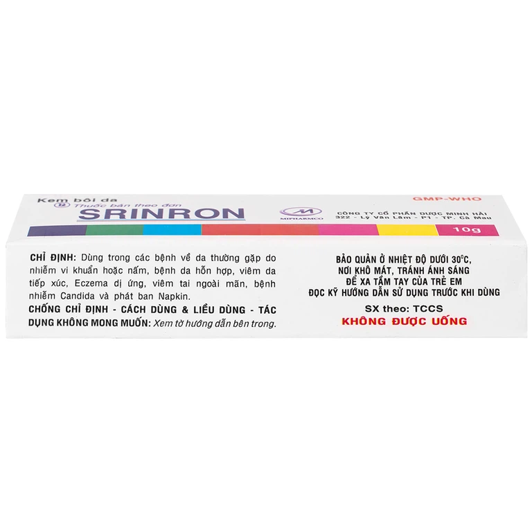 Kem bôi da Srinron 10g Mipharmco điều trị các bệnh về da do nhiễm khuẩn hoặc nấm, bệnh da hỗn hợp